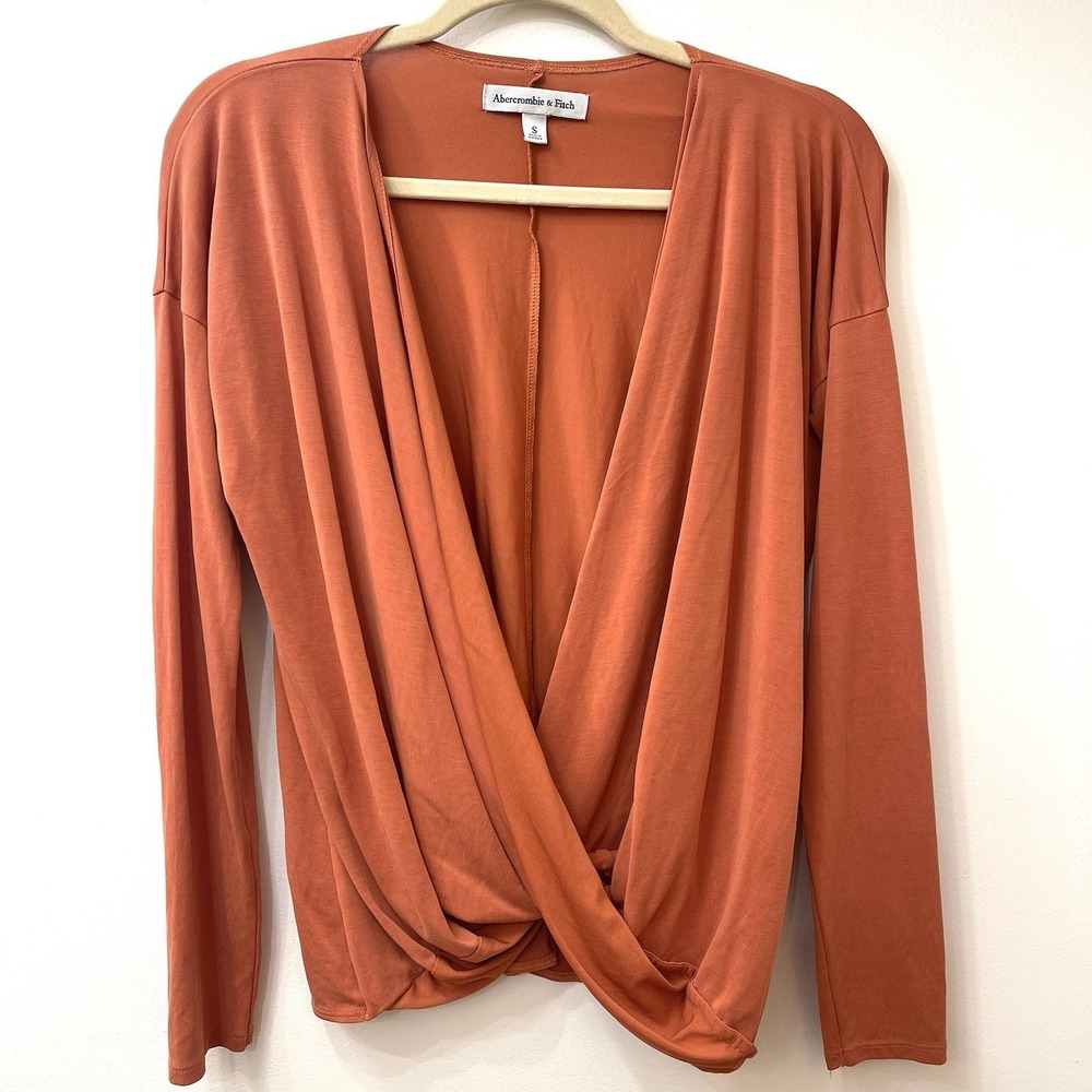 Abercrombie & Fitch Women's Modal Long Sleeve Wrap Top Orange Small